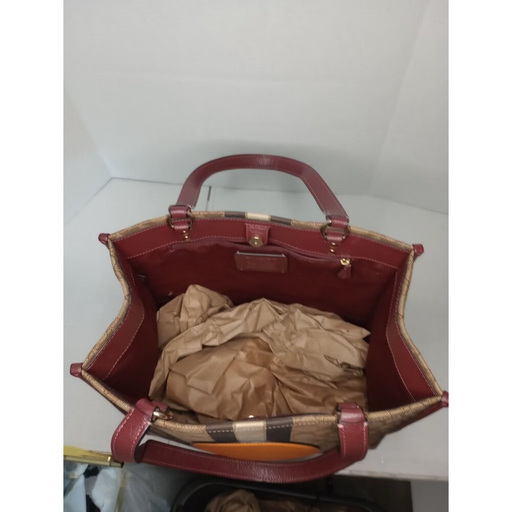 Coach Signature Stripe Canvas & Leather Tote Bag With Yellow Logo Accent - Picture 8 of 10